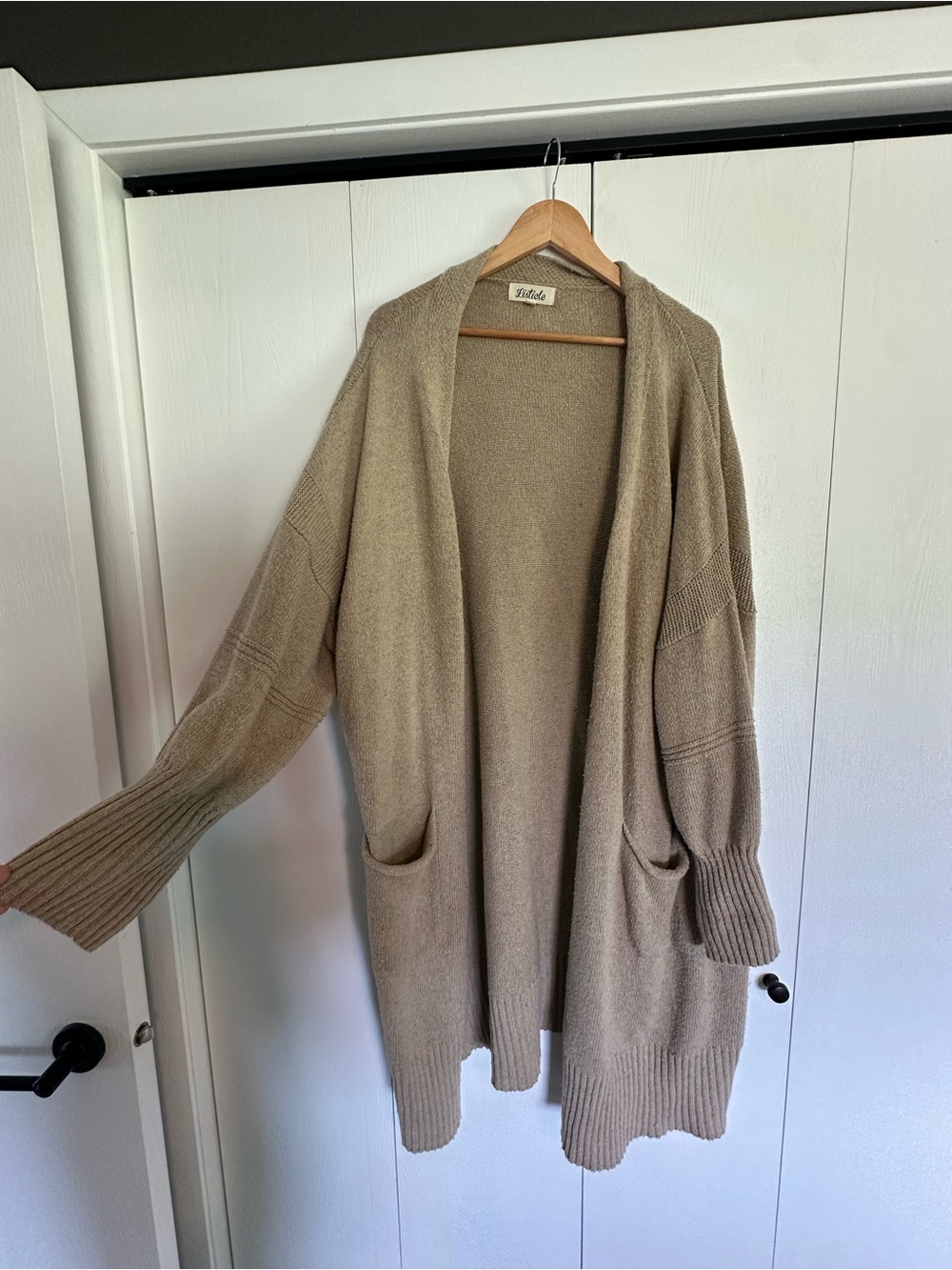 Taupe Mid-Duster Open-Front Cardigan